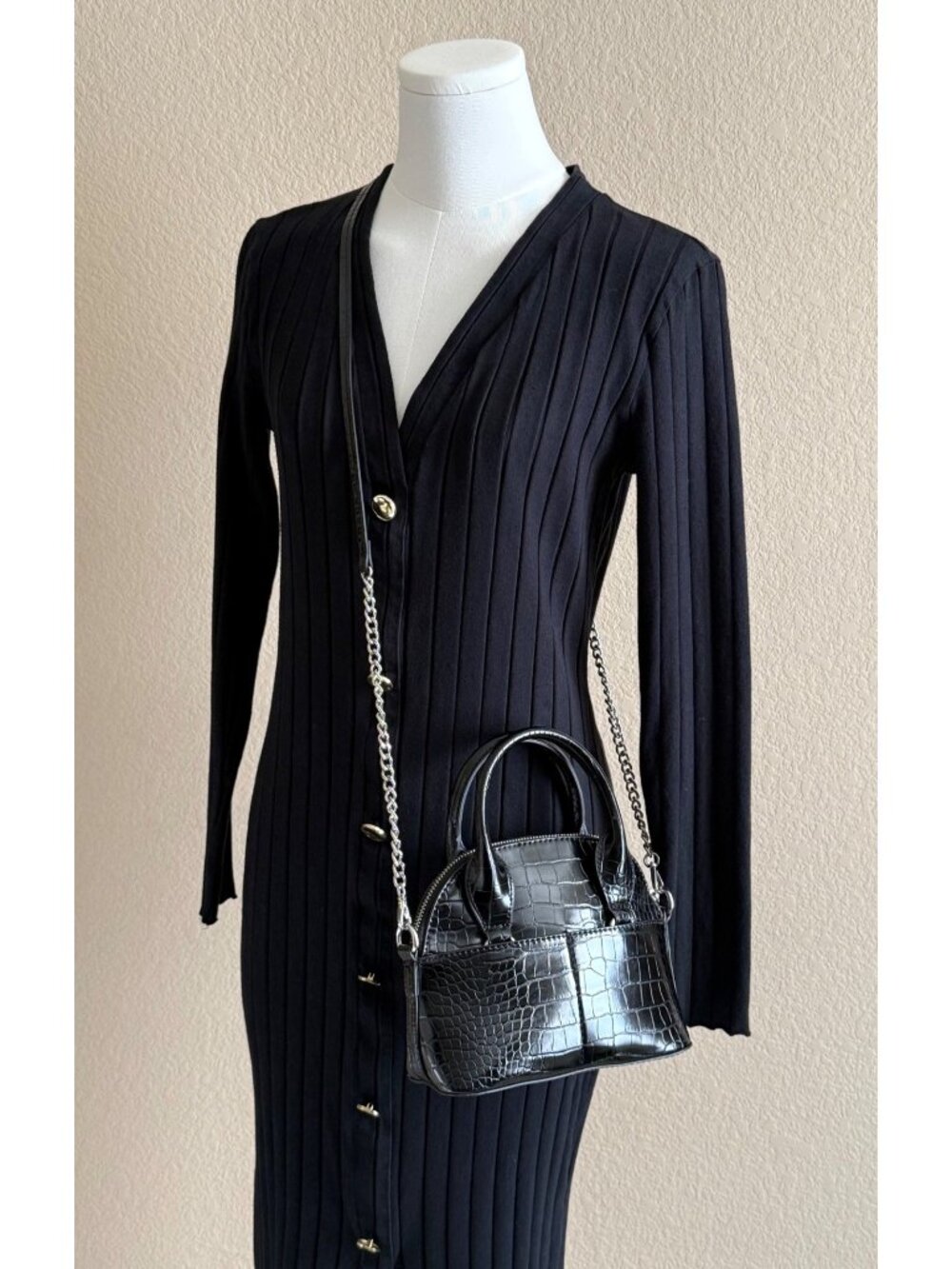 ZARA Animal Embossed Mini Bowling Bag Black Minimalist